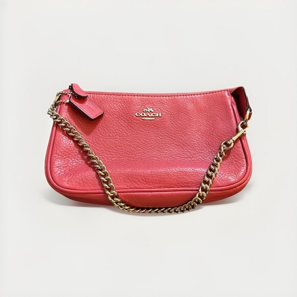 COACH Mini Dark Pink Wristlet Purse Bag w Chain Y2K Travel Minimalist Feminine - Picture 1 of 6